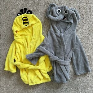 Cozy Critters Kids Bath Robe Set - Yellow Bee and Gray Elephant